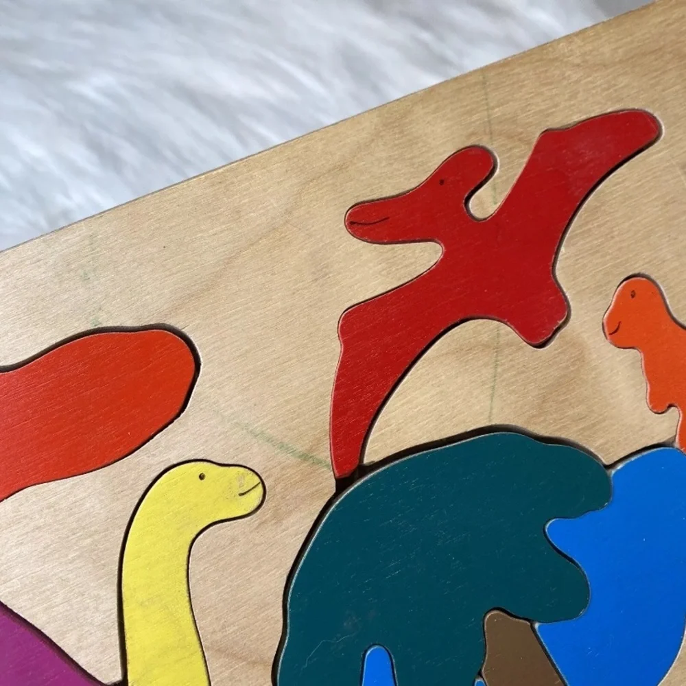 Vintage Puzzles Plus Wooden Dinosaur Puzzle 11 Pieces Multicolored Made in USA
